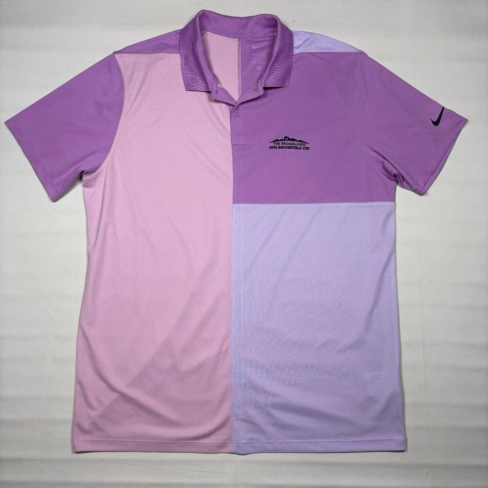 Nike Dri-Fit Polo Mens Large Purple Pink Colorblock Broadlands Broomfield Cup